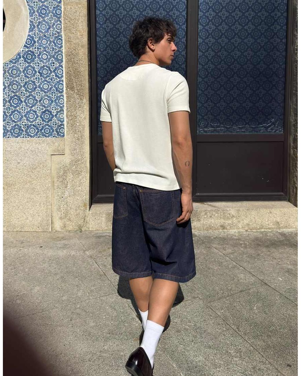 Bershka Blue Baggy Denim Bermuda Shorts for men