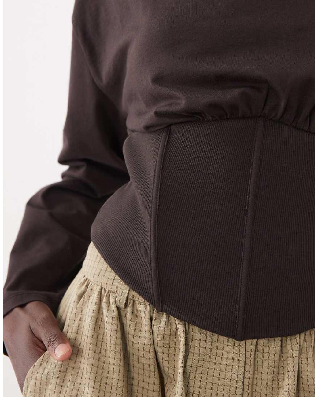 ASOS Brown Corset Styling Long Sleeve T-shirt