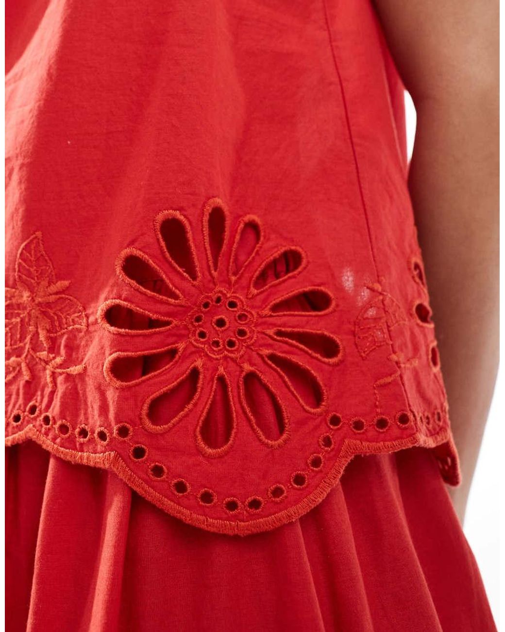 New Look Red Co-ord Broderie Hem Vest