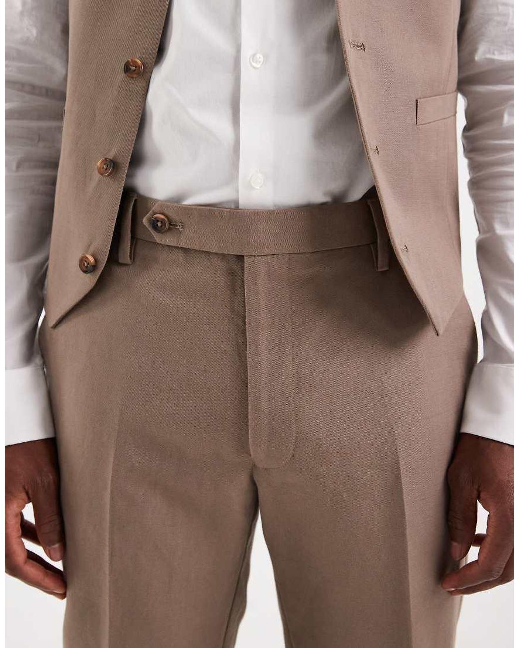 ASOS Natural Slim Linen-rich Suit Pants for men