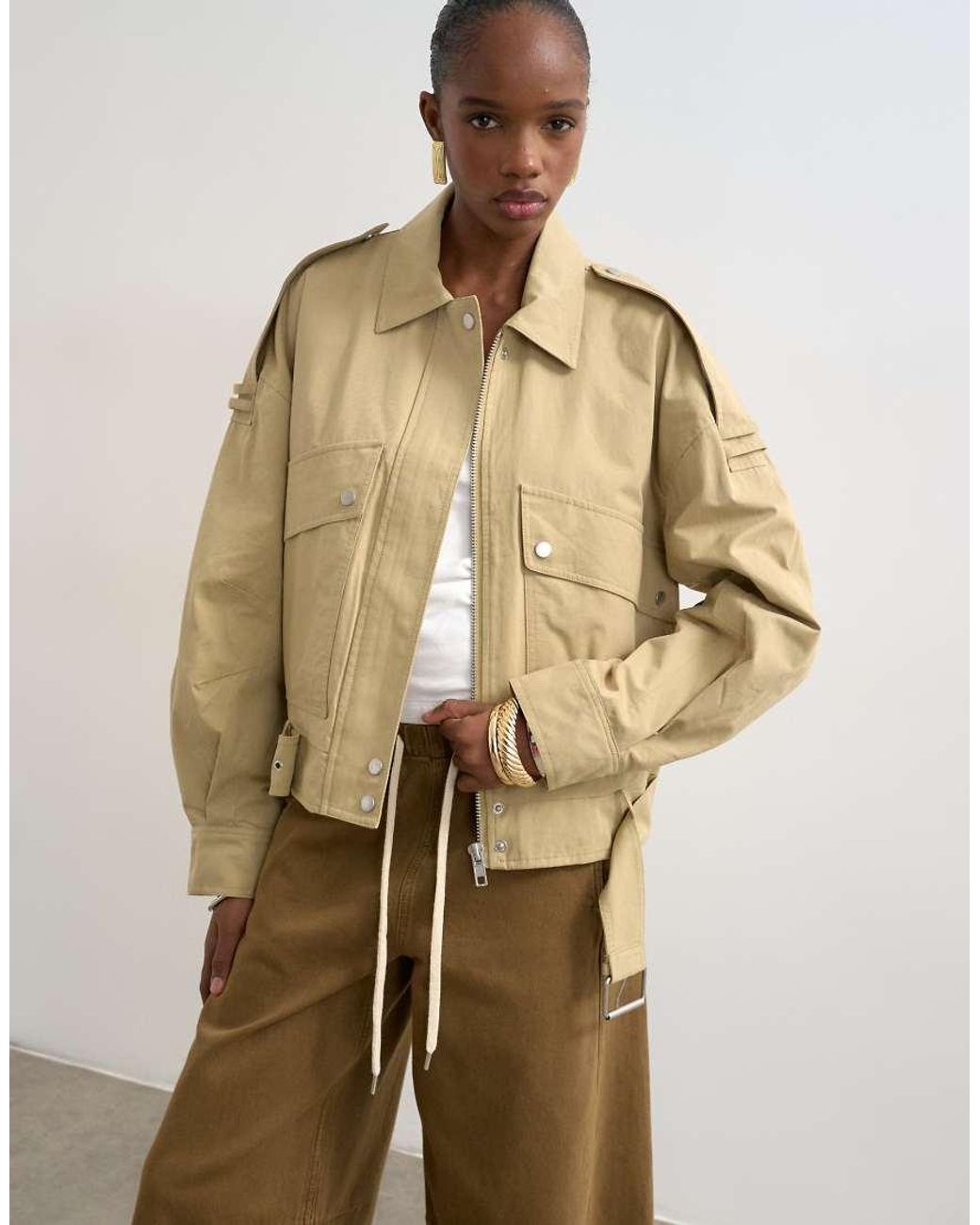 TOPSHOP Natural Cotton Belted Biker Jacket