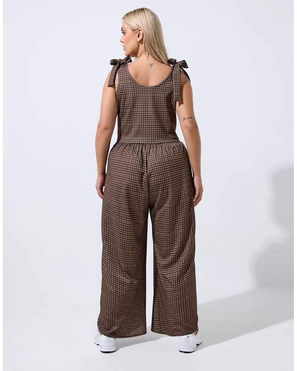 Yours Clothing Brown Gingham Jumpsuit