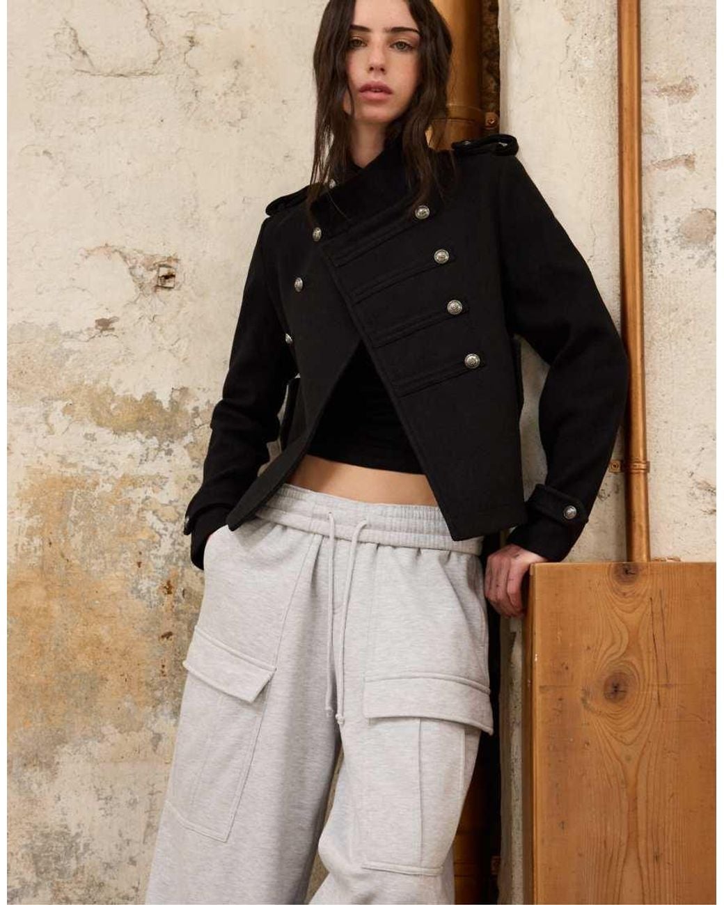 Stradivarius Natural Felt Texture Button-up Coat