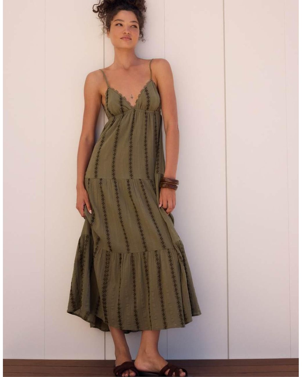 Stradivarius Green Long Flowing Dress With Open Back