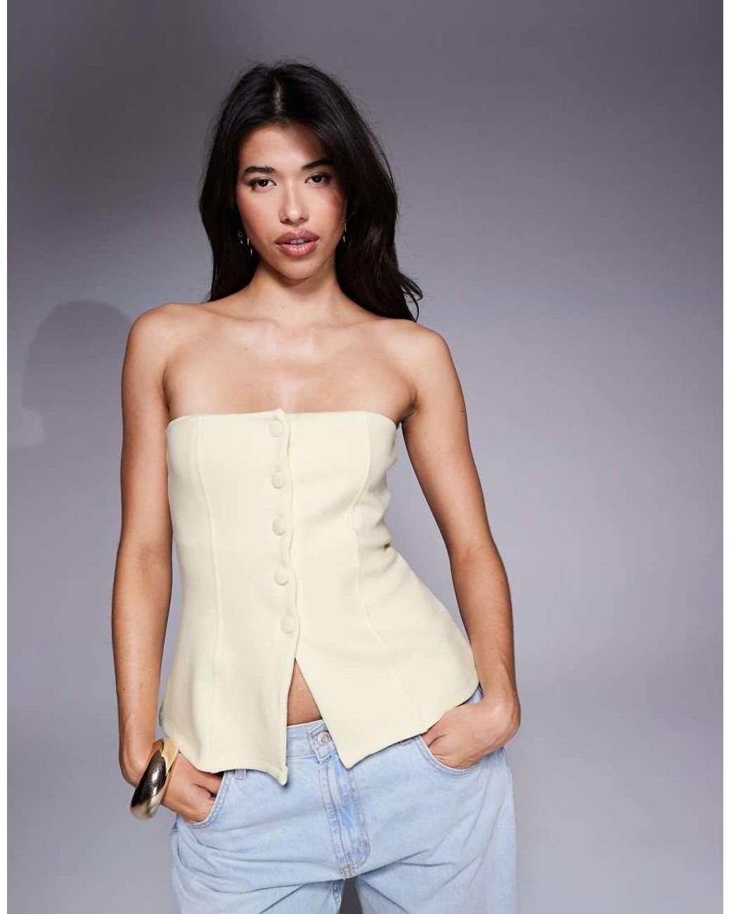 ASOS Gray Ponte Structured Button Down Corset Top
