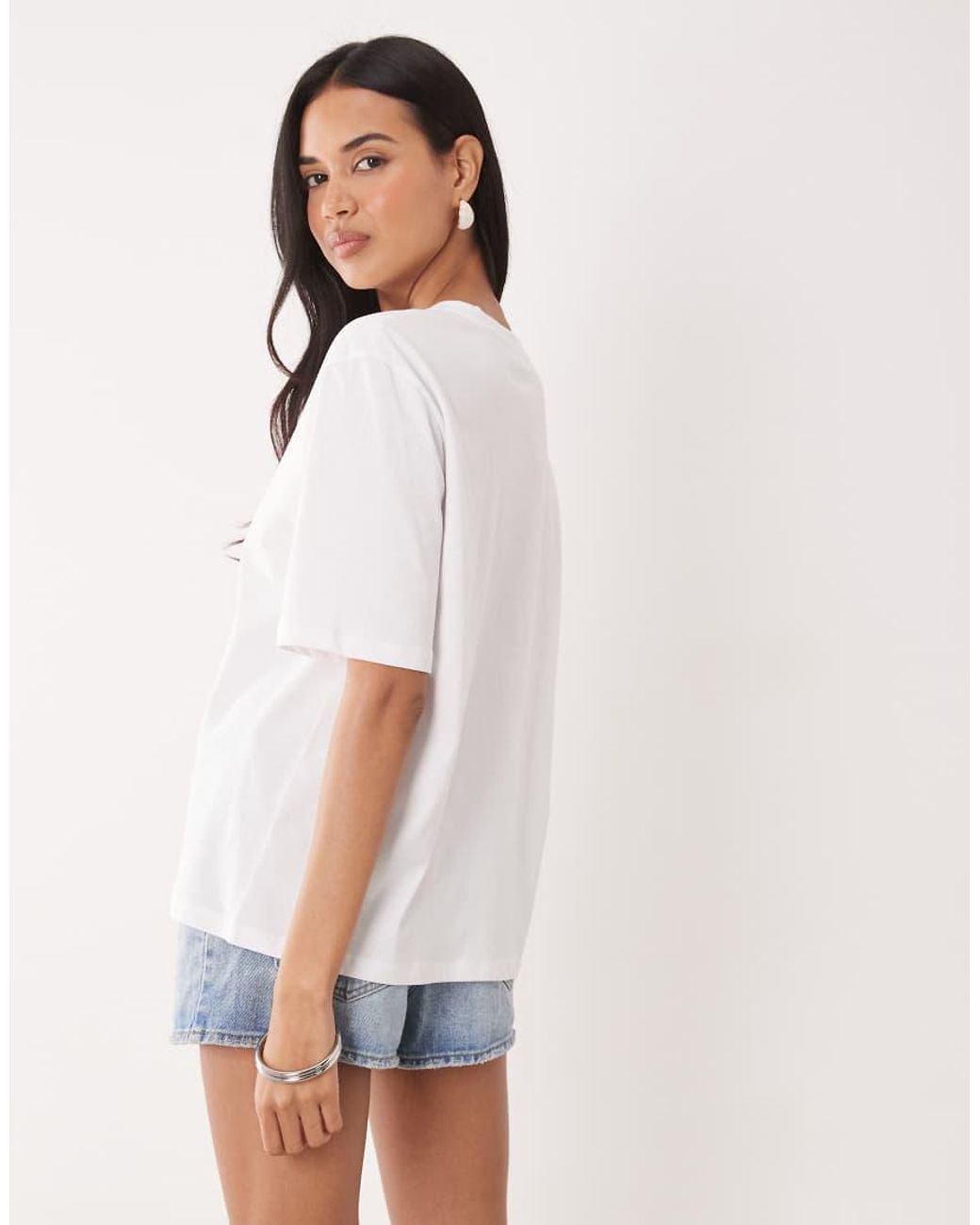 ASOS White Oversized Short Sleeve Corsage Detail Top