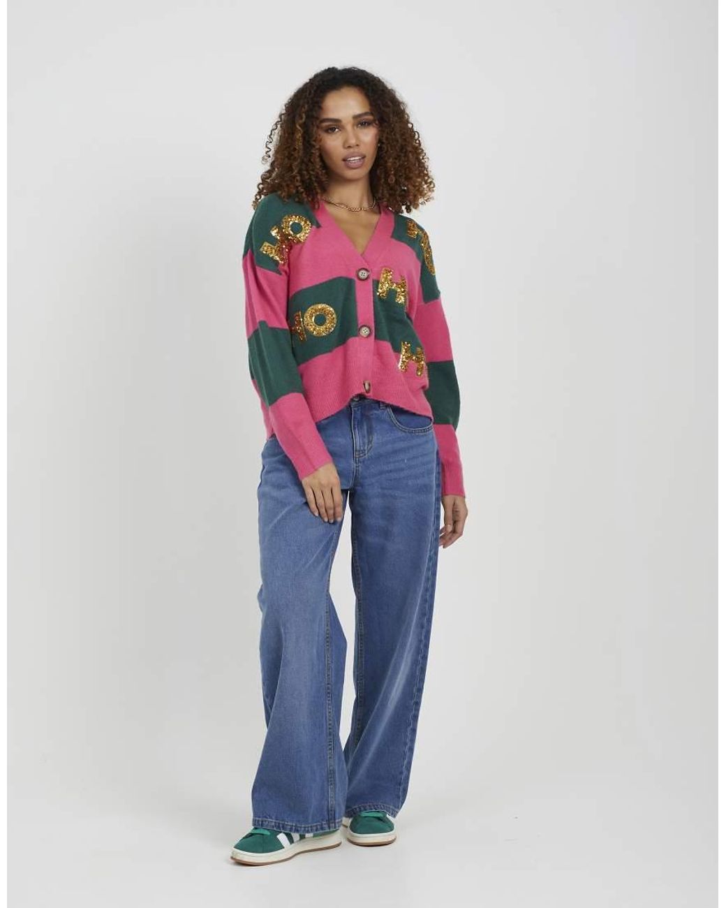 Brave Soul Red Striped Sequin Appliqué Christmas Cardigan
