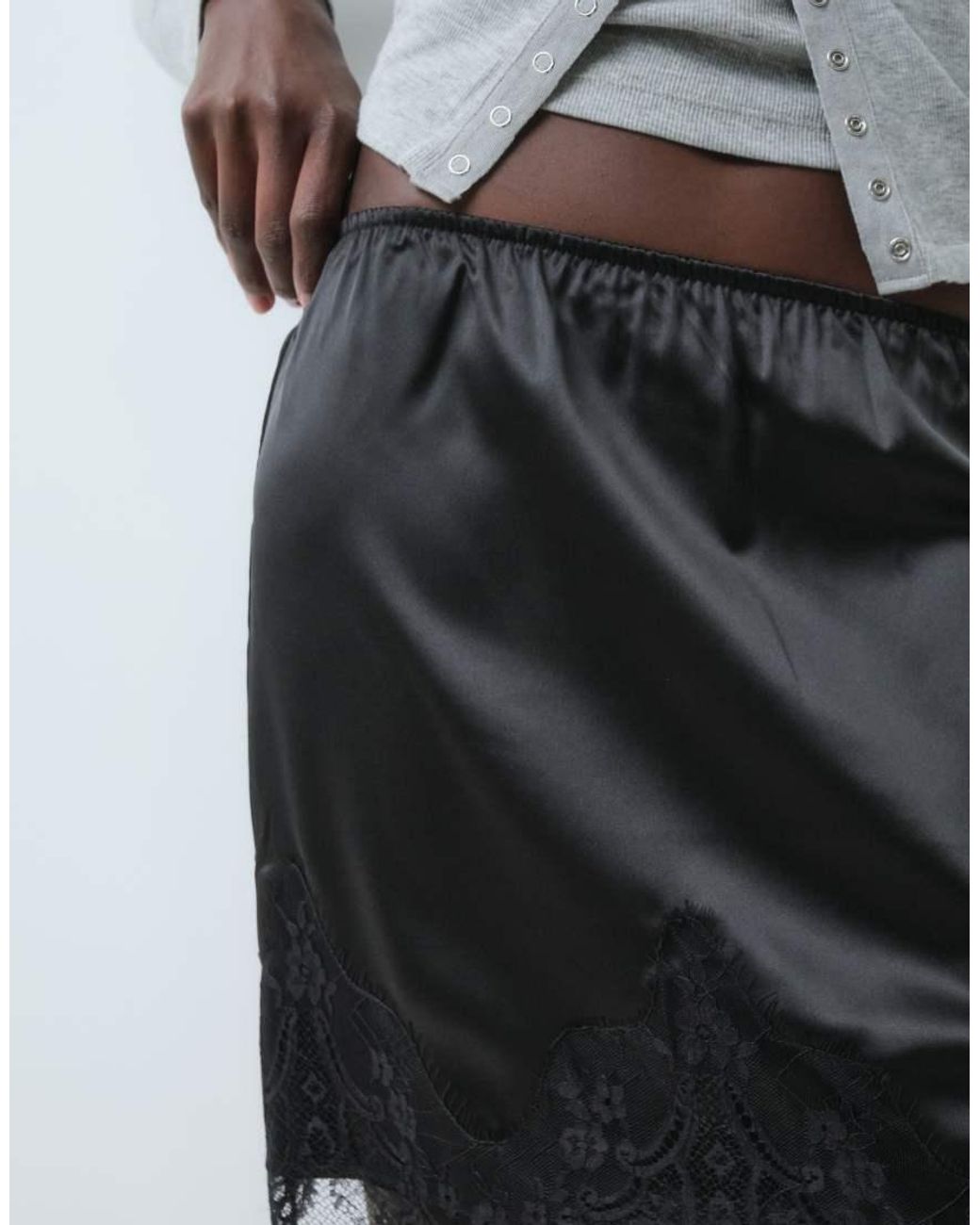 ONLY Gray Satin Lace Mini Skirt