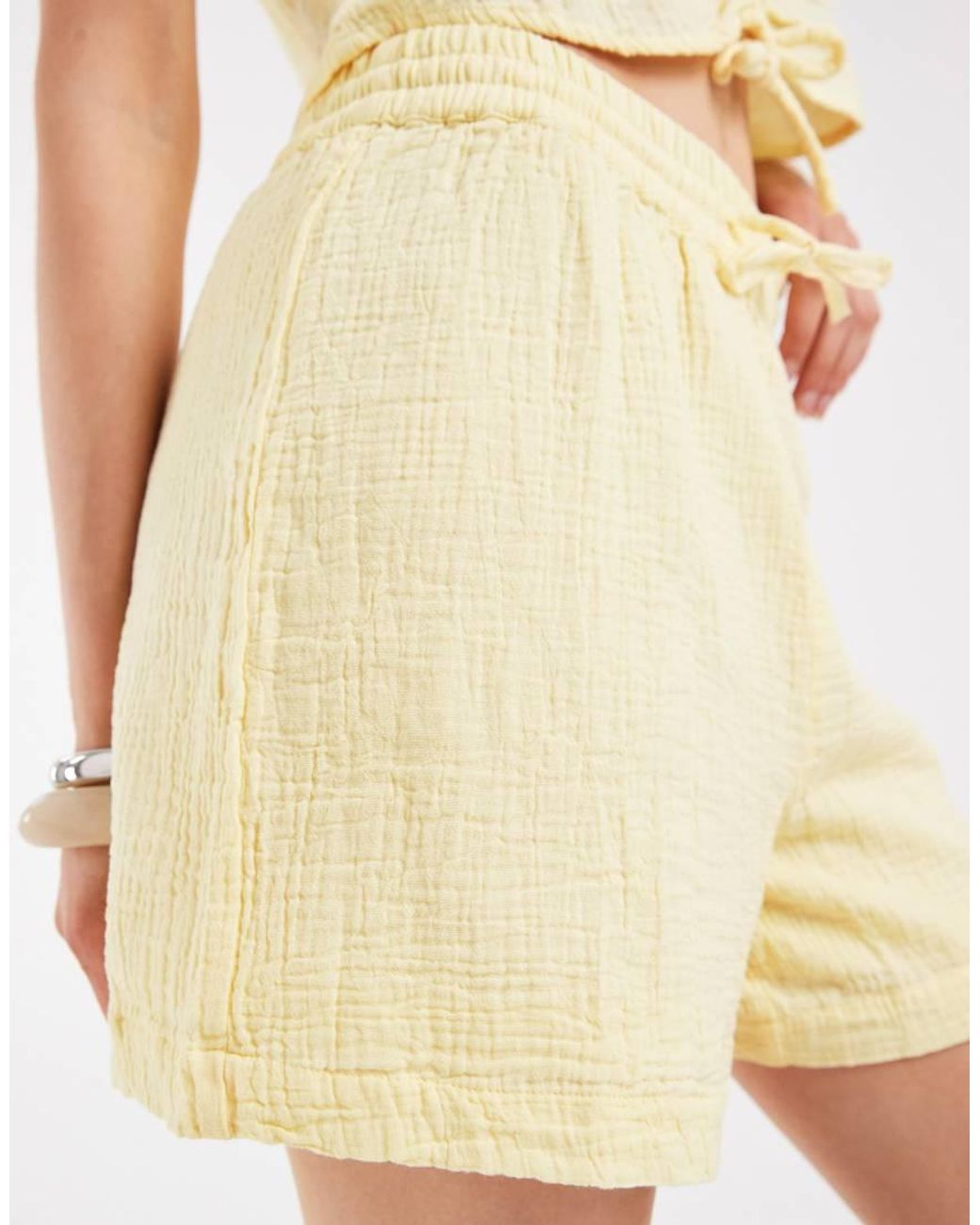 Pieces Natural Crinkled Cotton High Waisted Shorts