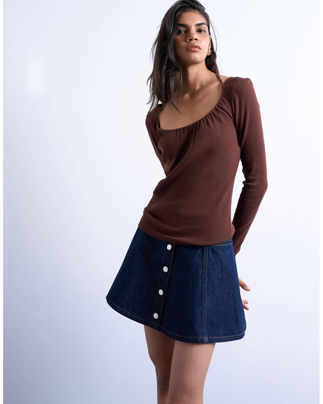 TOPSHOP Blue Denim Button Through Mini Skirt
