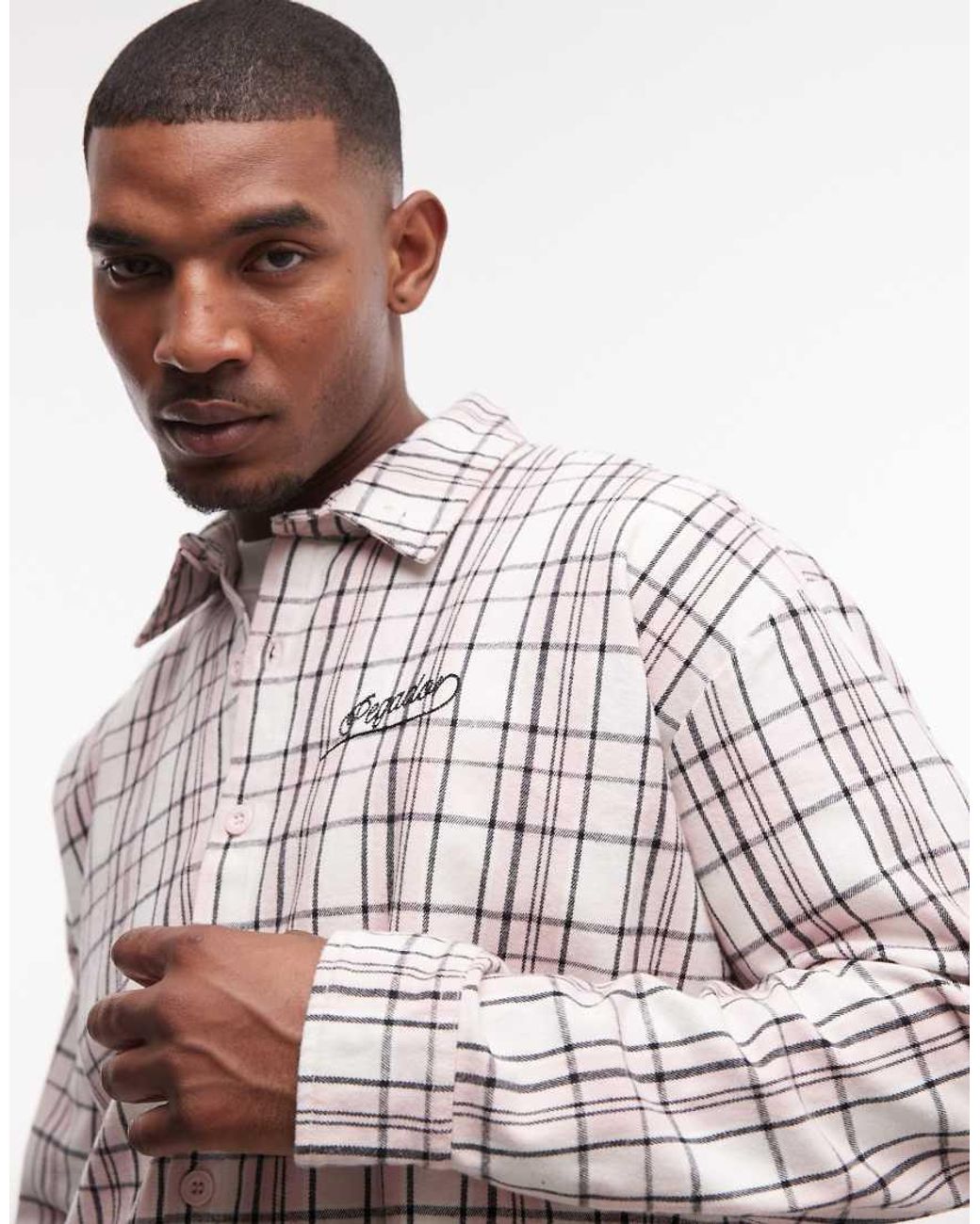 PEGADOR Gray Soglio Oversized Flannel Checked Shirt for men
