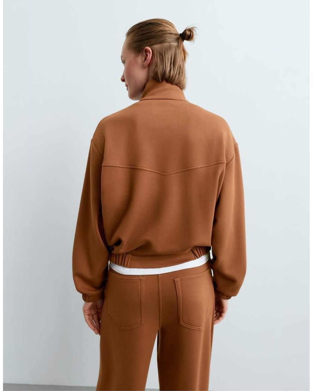Oysho Brown High-Neck Cropped Jacket