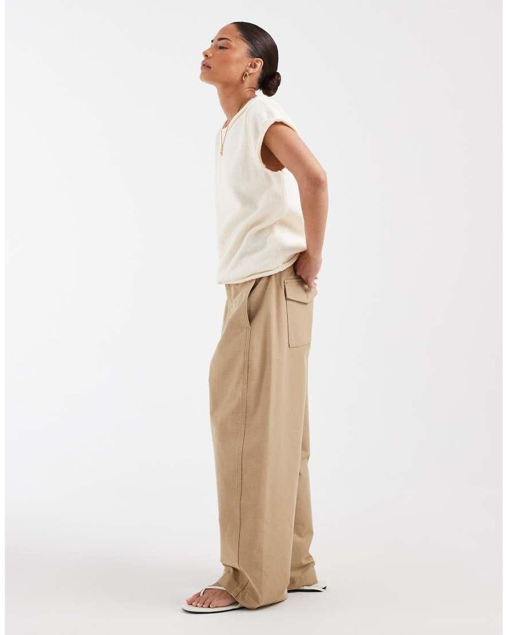 Only Petite Natural Cargo Barrel Trousers