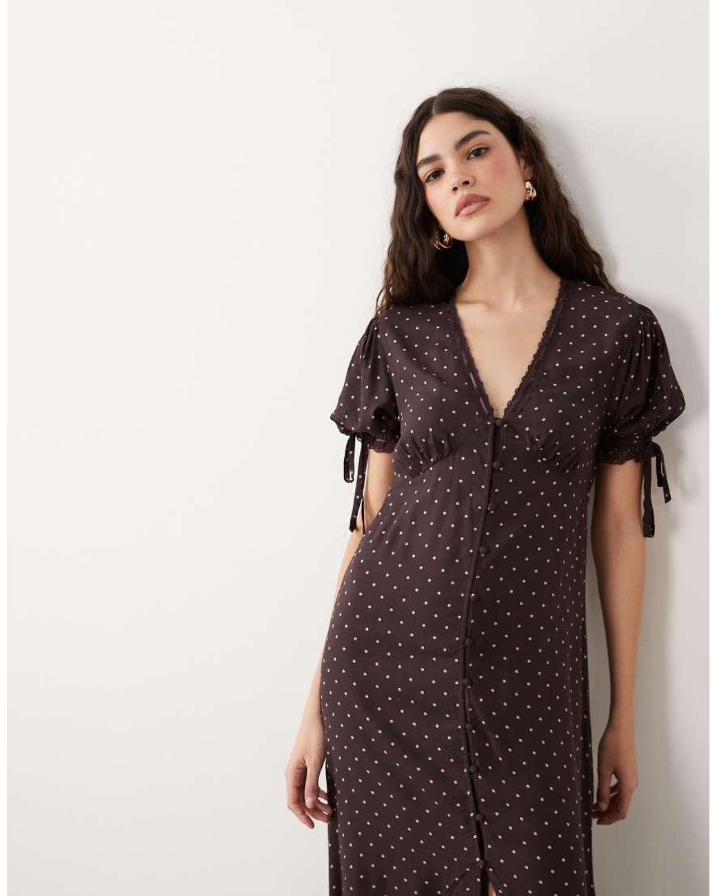 Miss Selfridge Brown Spun Button Through Maxi Tea Dress