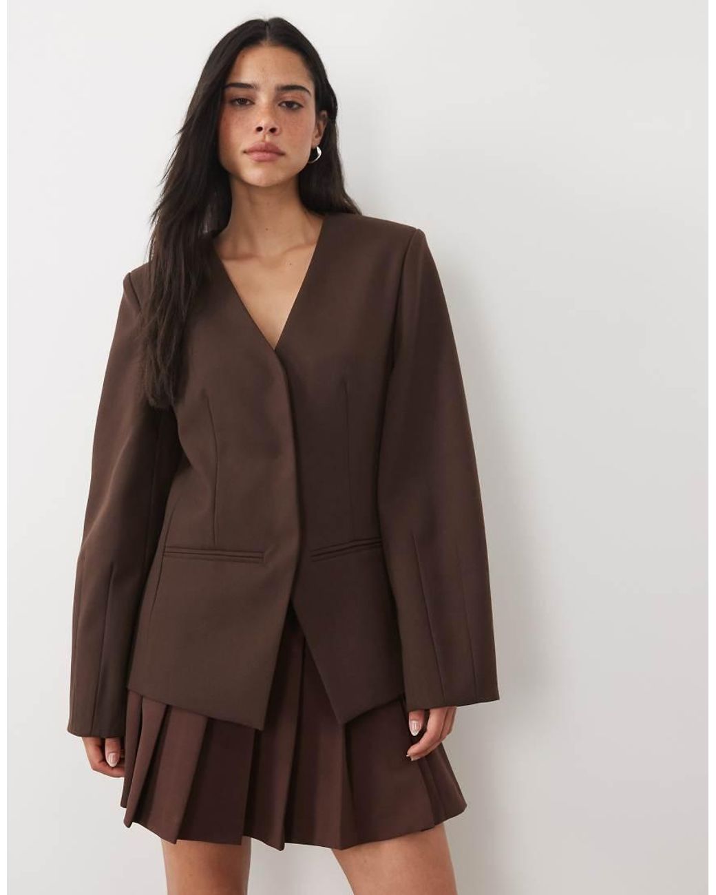 4th & Reckless Brown Cocoon Sleeve Fitted Waist Blazer