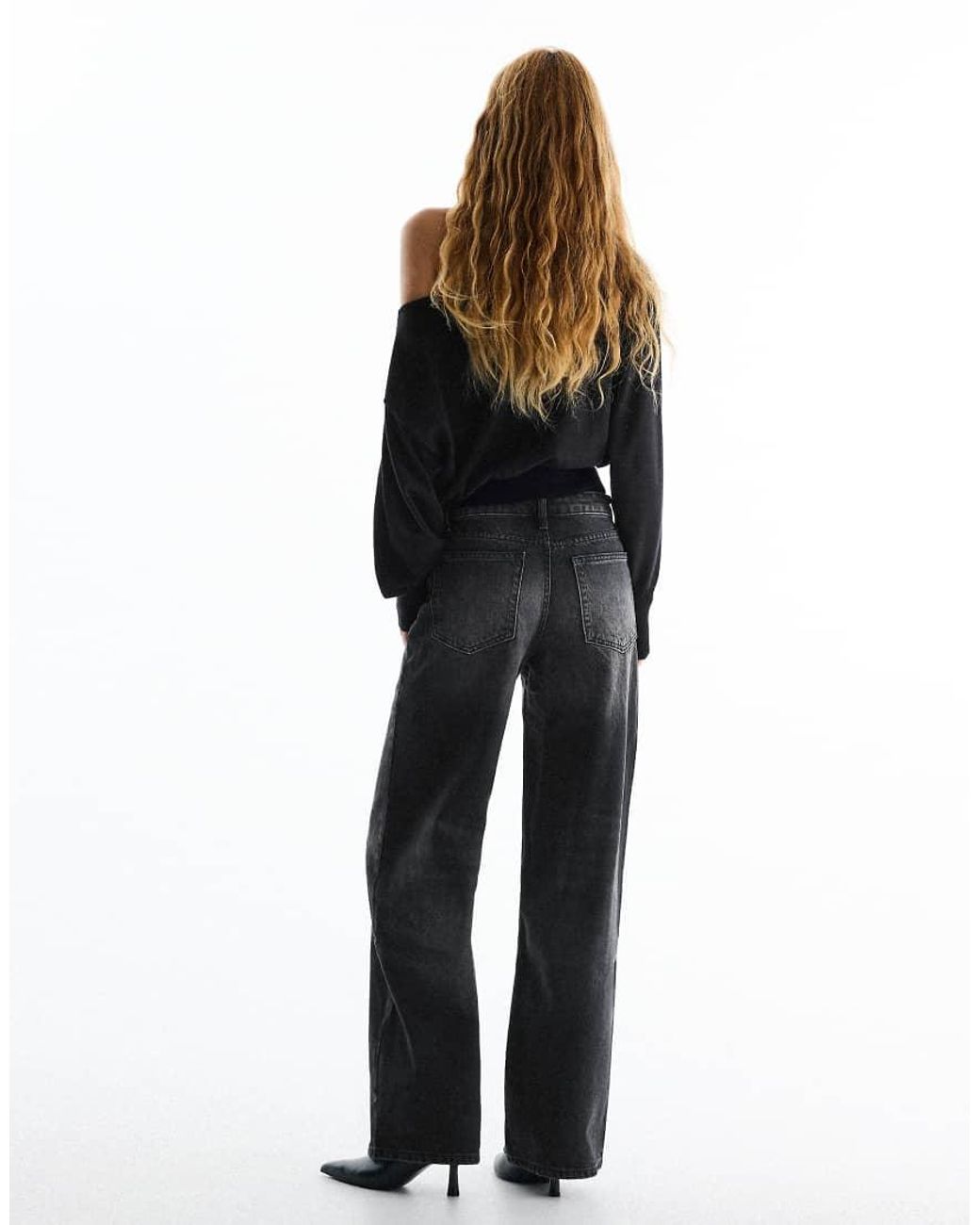 Bershka Black Tall High-Waist Wide-Leg Jeans
