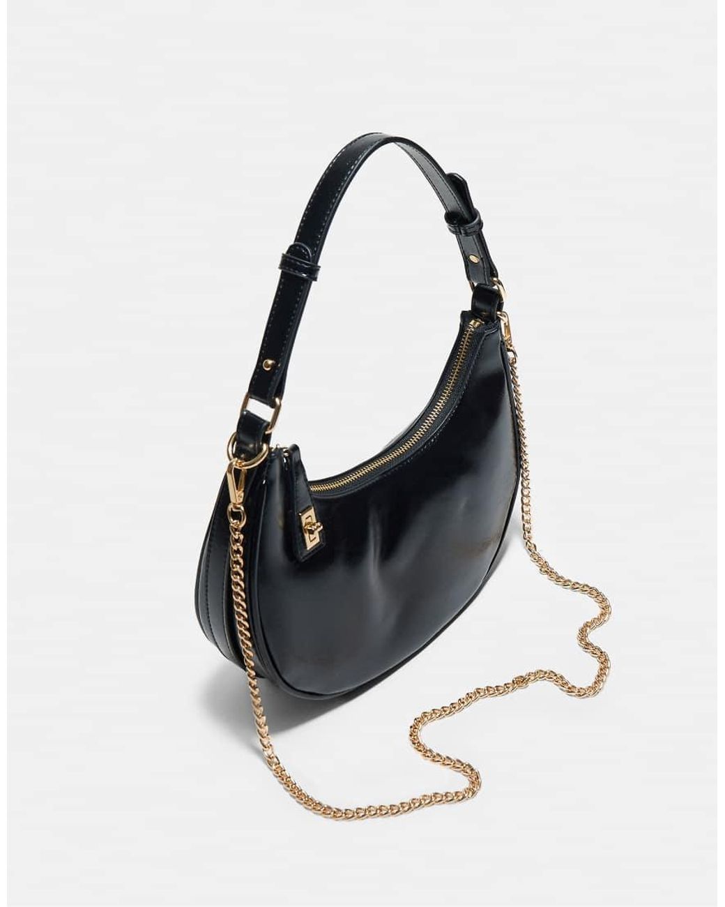 Stradivarius Black Compact Shoulder Bag With Chain