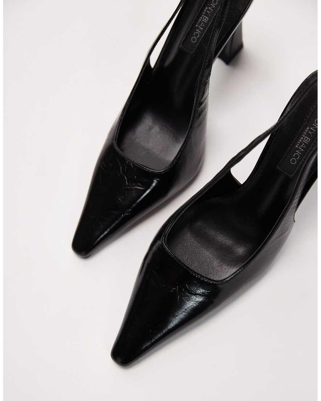Tony Bianco Black Sassy Curved Heel Slingback Shoes