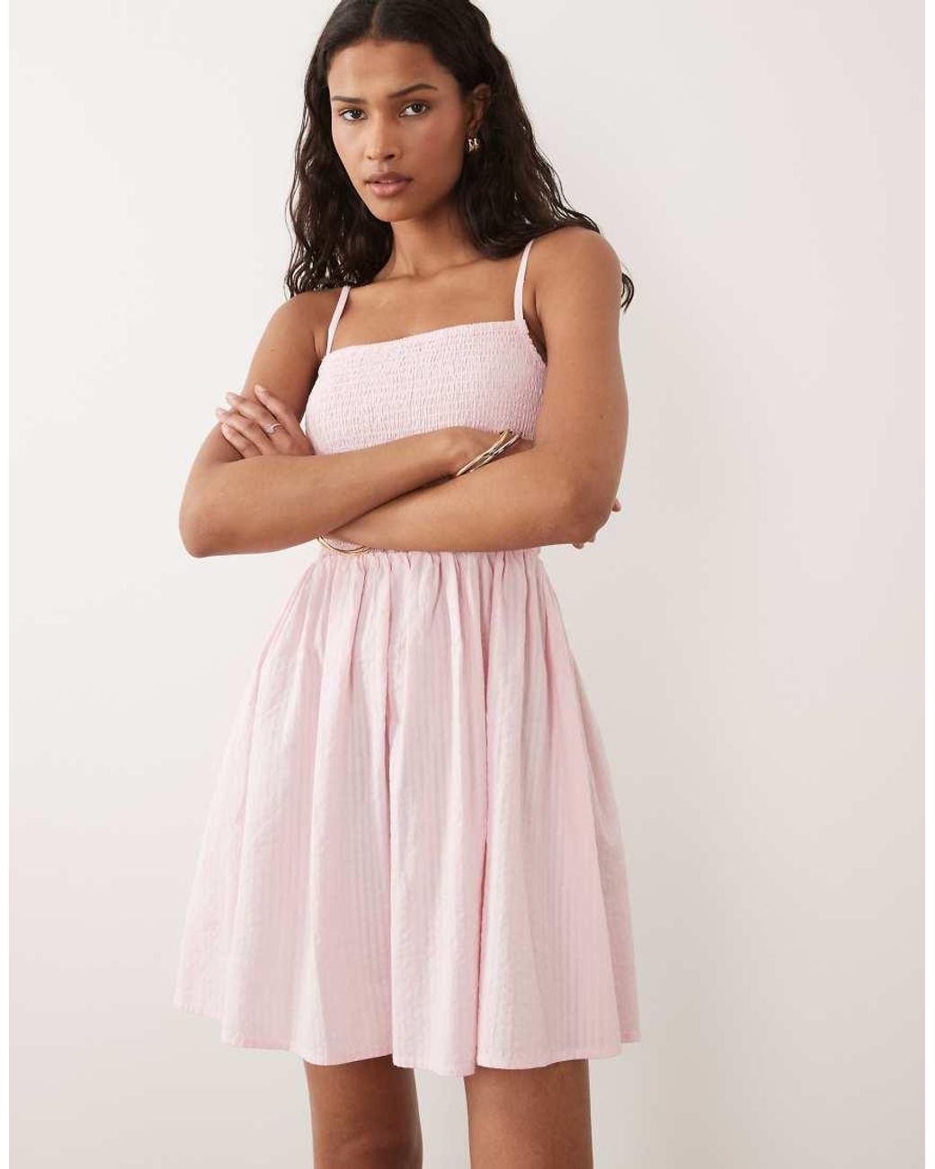 Brave Soul Pink Shirred Mini Sundress