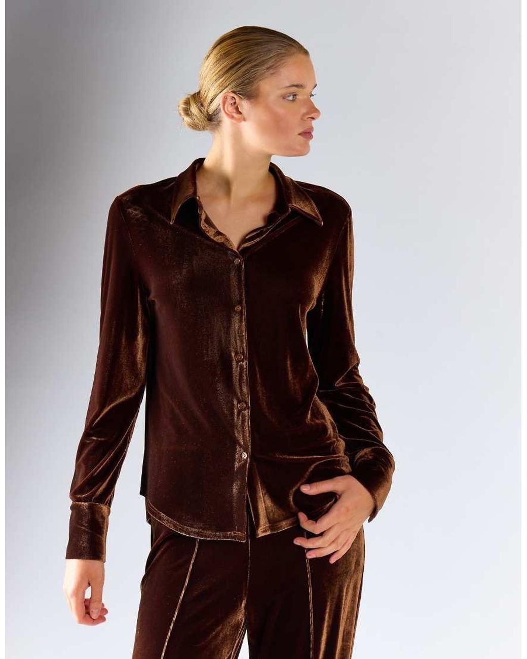 Glamorous Brown Long Sleeve Button-Down Shirt