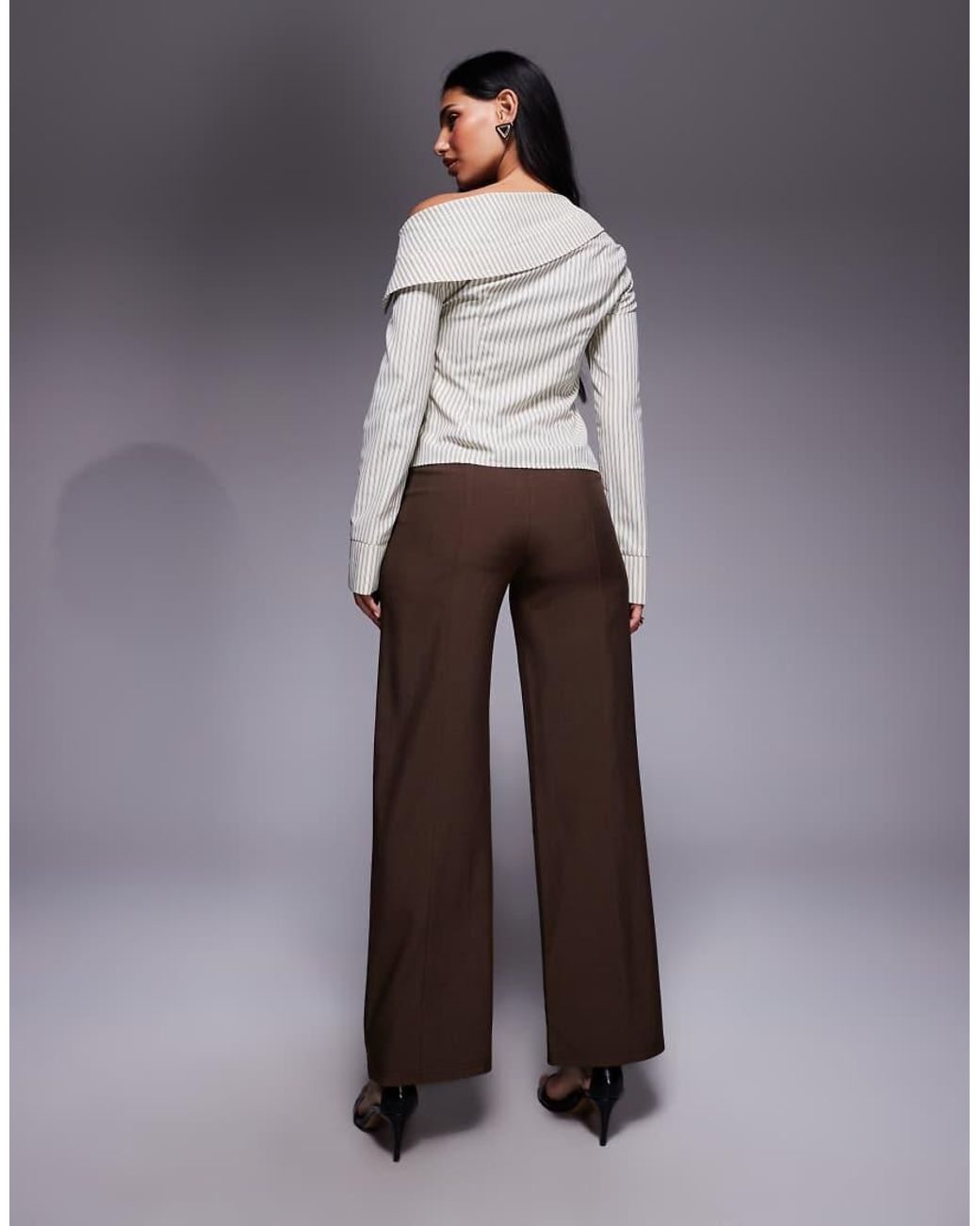 The Frolic Gray Exclusive Tailored Pocket Front Seam Detail Mid Waist Straight Leg Trousers