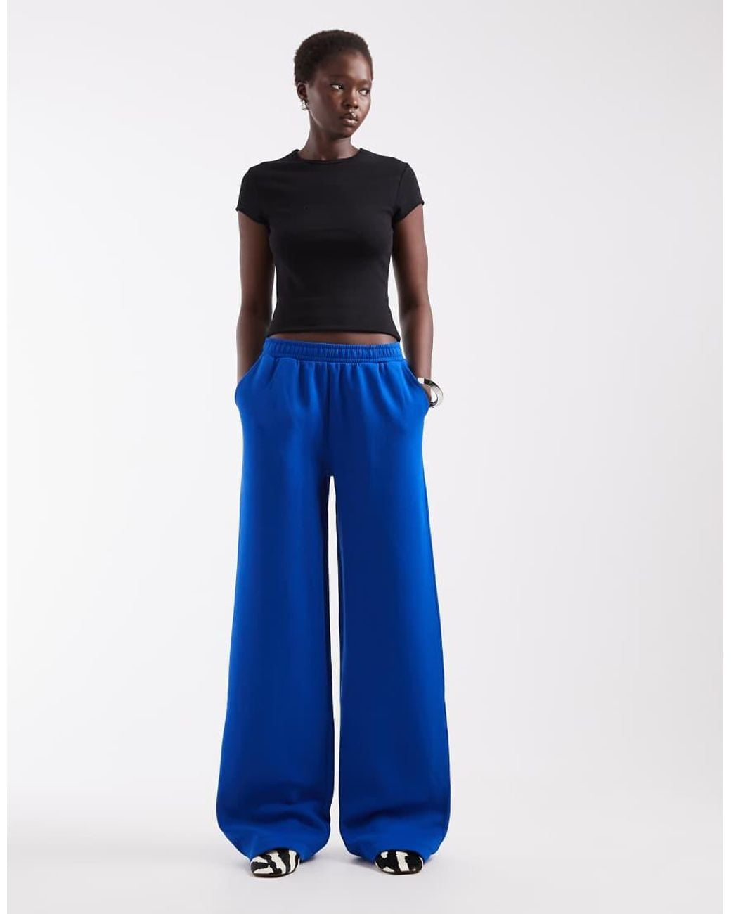 ASOS Blue Asos Design Tall Wide Leg Brushback Jogger