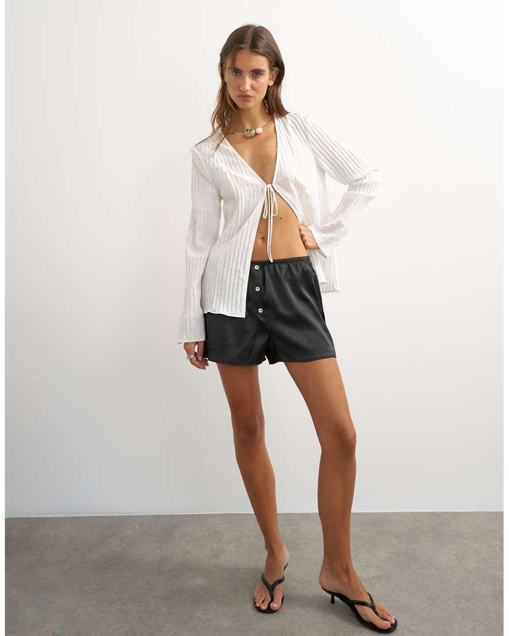 TOPSHOP Gray Satin Button Detail Short