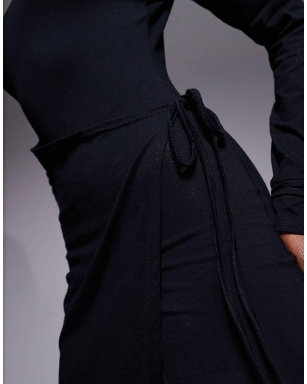 Fashionkilla Blue Exclusive Cotton Rich Square Neck Long Sleeve Tie Wrap Waist Mini Dress