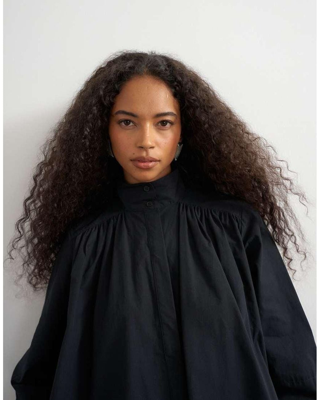 TOPSHOP Black High Neck Balloon Sleeve Shirt