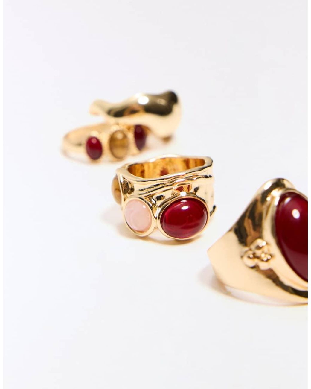 Bershka Set Van 4 Ringen Met Steen in het White