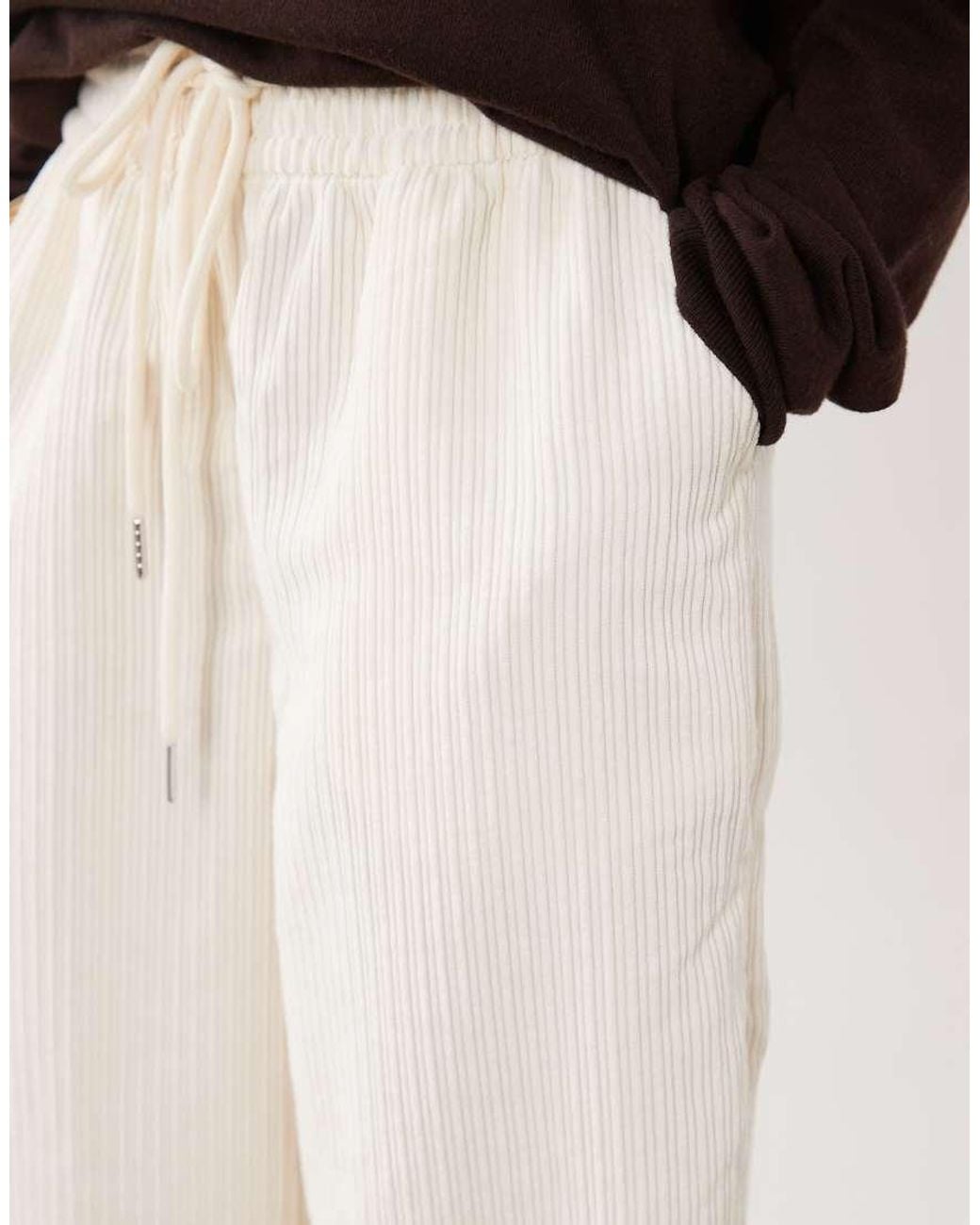 ASOS Natural Asos Design Petite Pull On Waist Wide Leg Cord Trousers