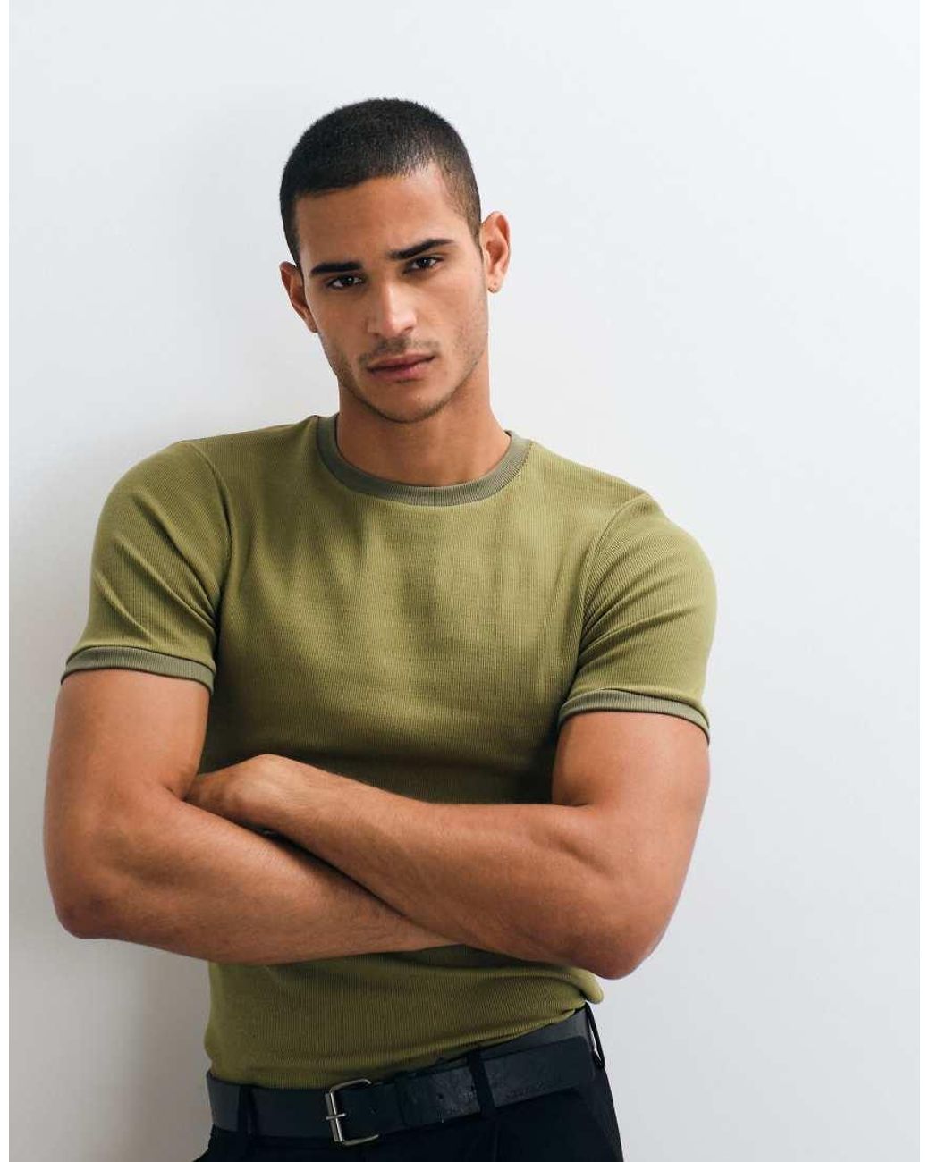ASOS Green Muscle Fit T-shirt With Ringer Detailing for men