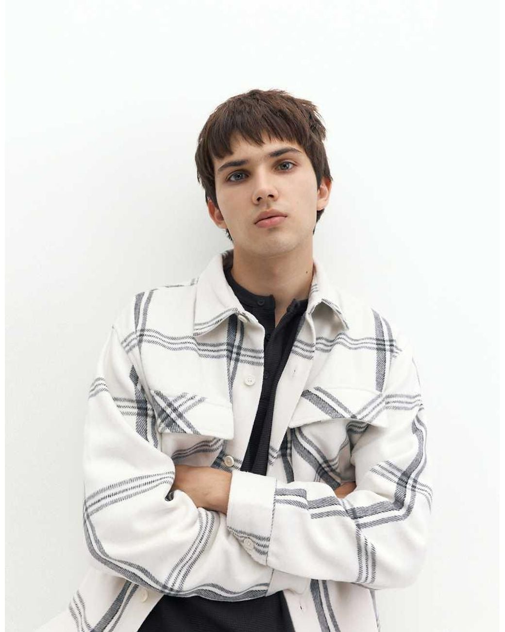 Pull&Bear White Checked Long Sleeve Overshirt for men