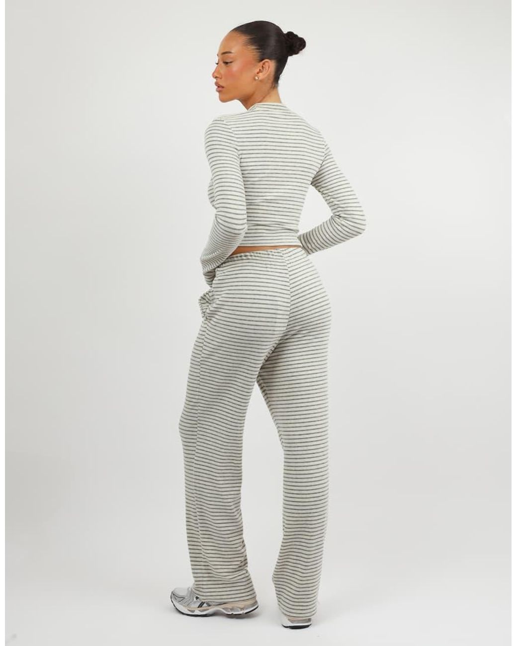 SIMMI Gray Monique Soft Stripe Fine Ribbed Long Sleeve Top