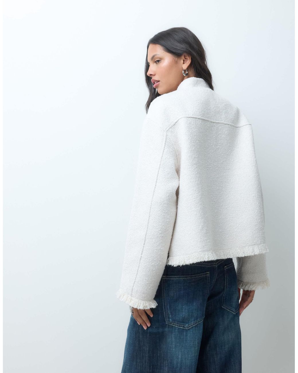 ASOS Gray Collarless Wool Blend Boucle Jacket