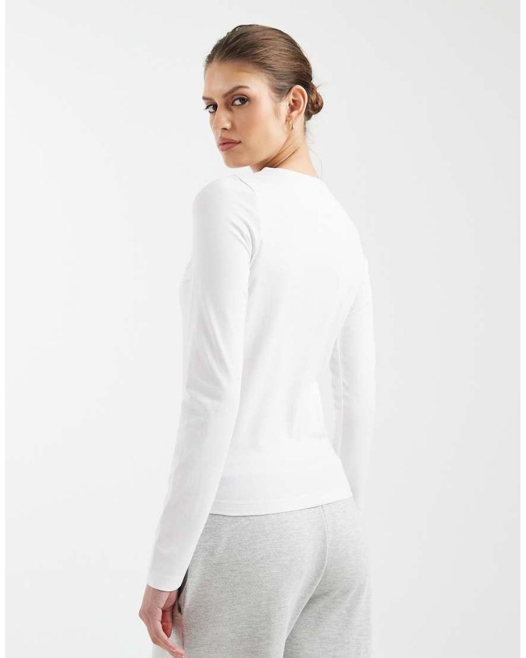 ASOS White Cotton Long Sleeve Round Neck Top