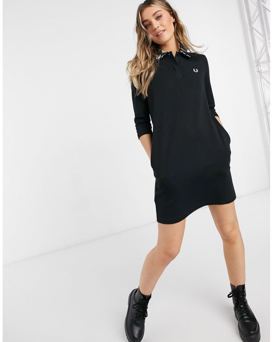 Fred Perry Floral Printed Polo Dress With Long Sleeves in Black Lyst UK