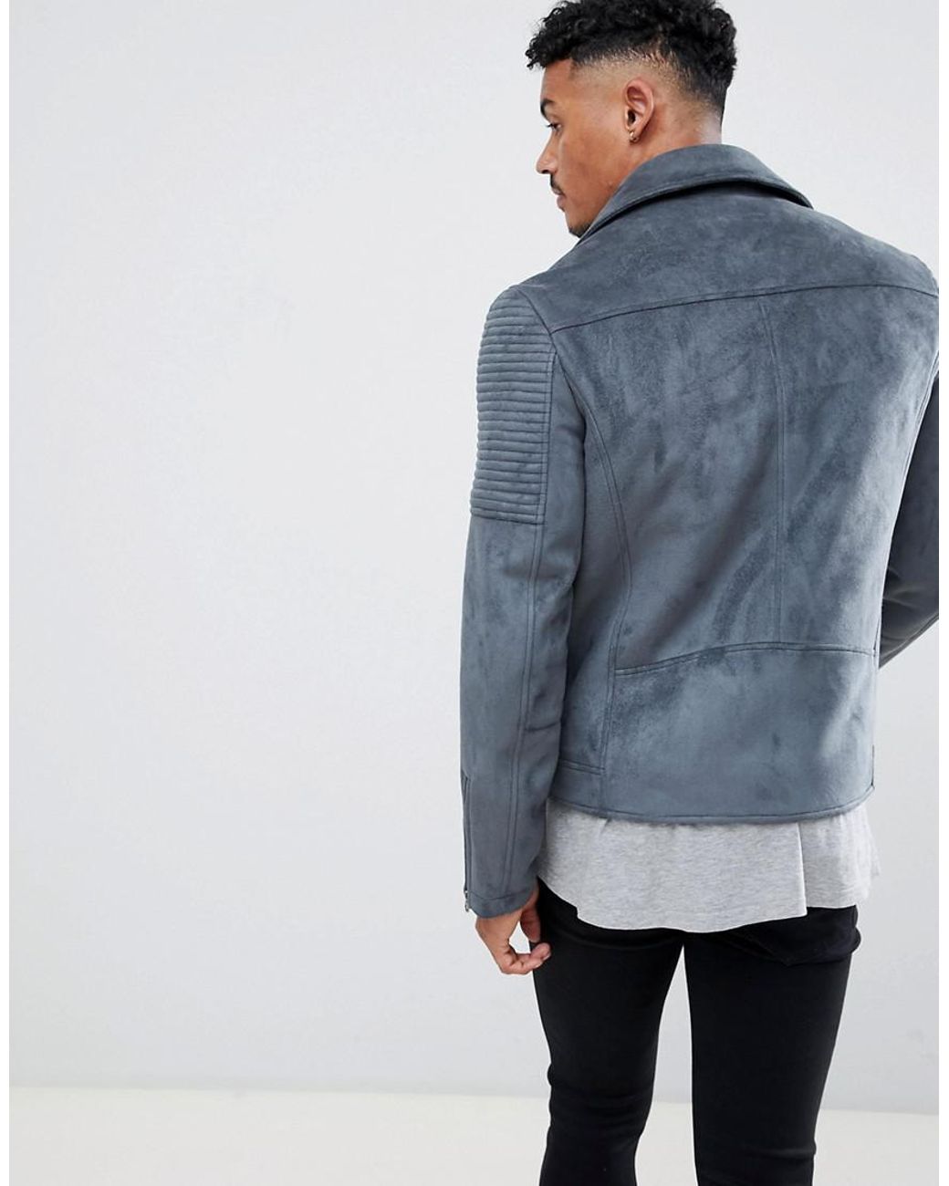 Grey faux top suede biker jacket
