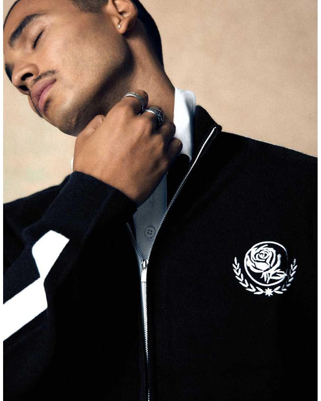 Bershka Black Embroidered Zip-Up Jacket for men