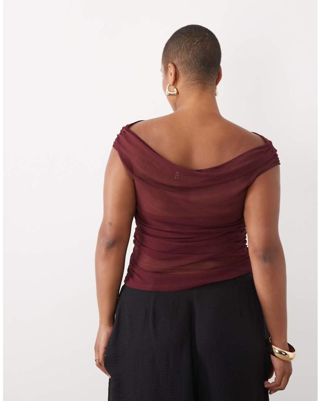 ASOS Red Asos Design Curve Gathe Short Sleeve Off Shoulder Mesh Top