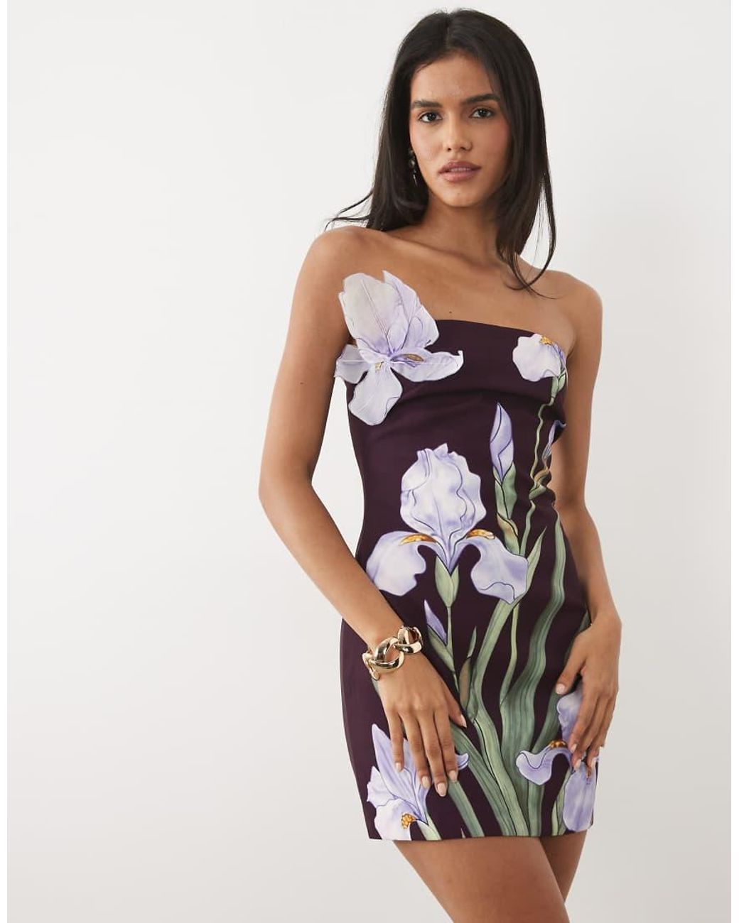 JW PEI Multicolor Iris 3d Floral Structured Bandeau Mini Dress