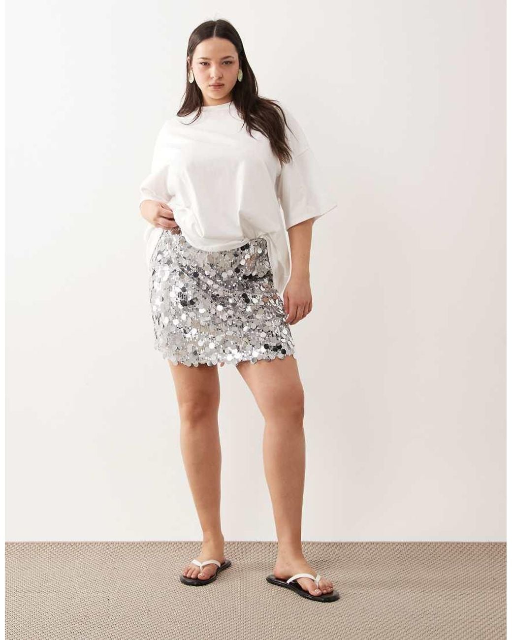ASOS White Asos Design Curve Mixed Sequin Mini Skirt