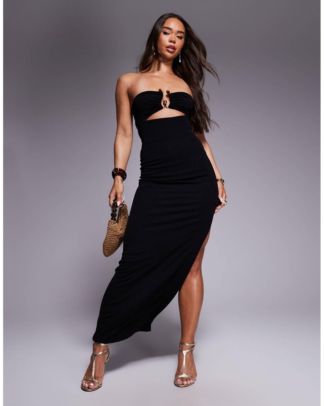 chinese dress ladies Modal Halter-Neck Thigh-Split Maxi Dress in Black - 14 main image 0