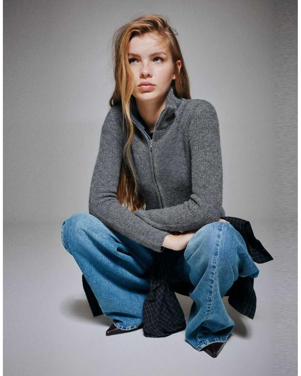 Cardigan A Coste Con Zip di Pull&Bear in Blue