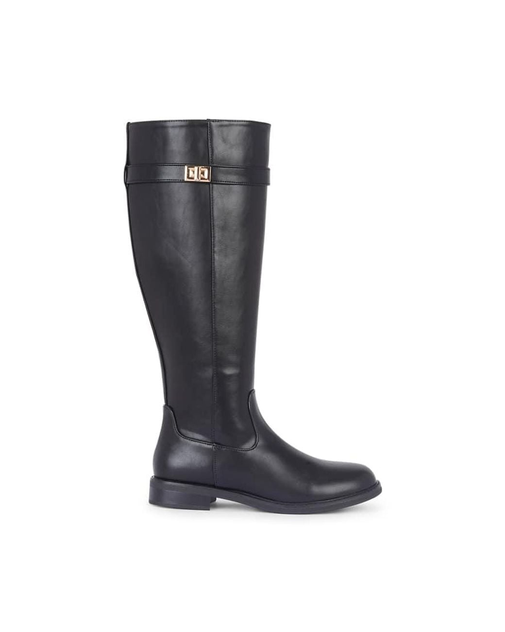 SEQWL Blue Knee High Boots Block Heel With Round Toe And Buckle Detail