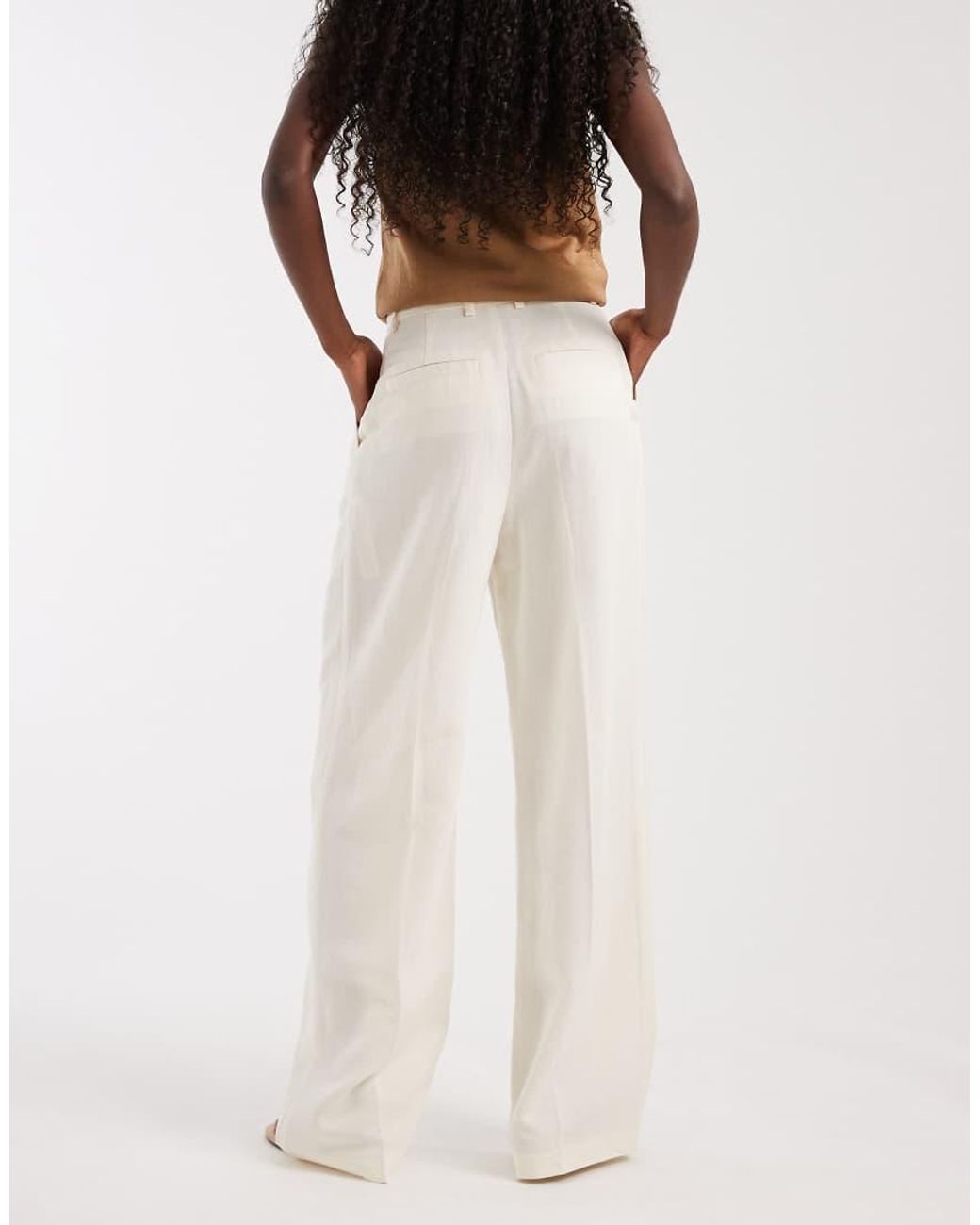 ASOS White Tailored Linen Look Wide Leg Pants With Pleat Detail