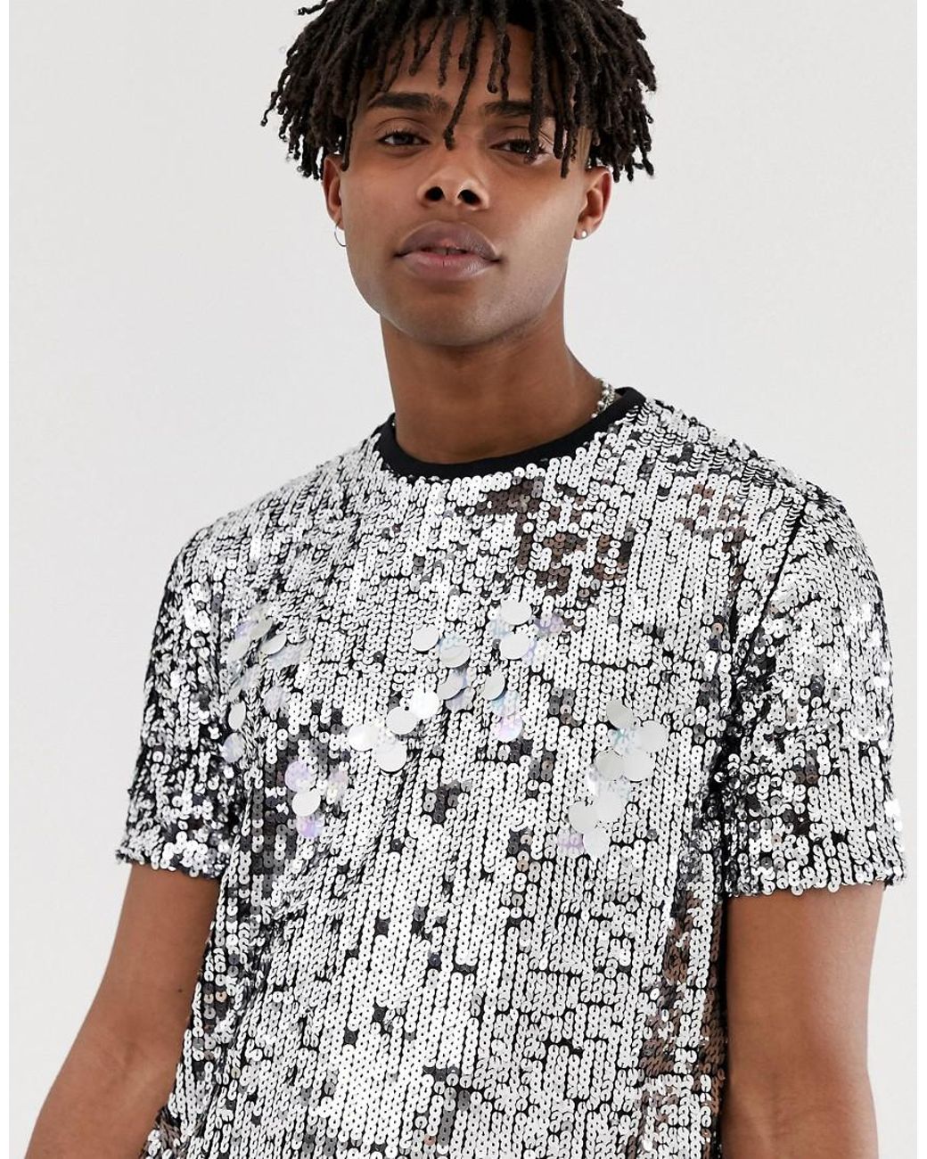 ASOS Festival T-shirt With Silver Sequins in Metallic for Men | Lyst