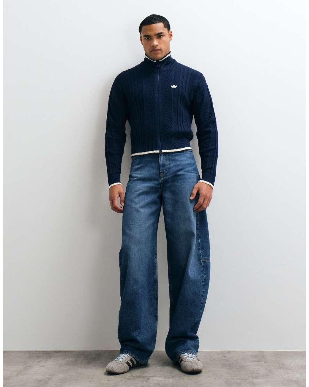 Adidas Originals Blue Knitted Full Zip Track Top for men