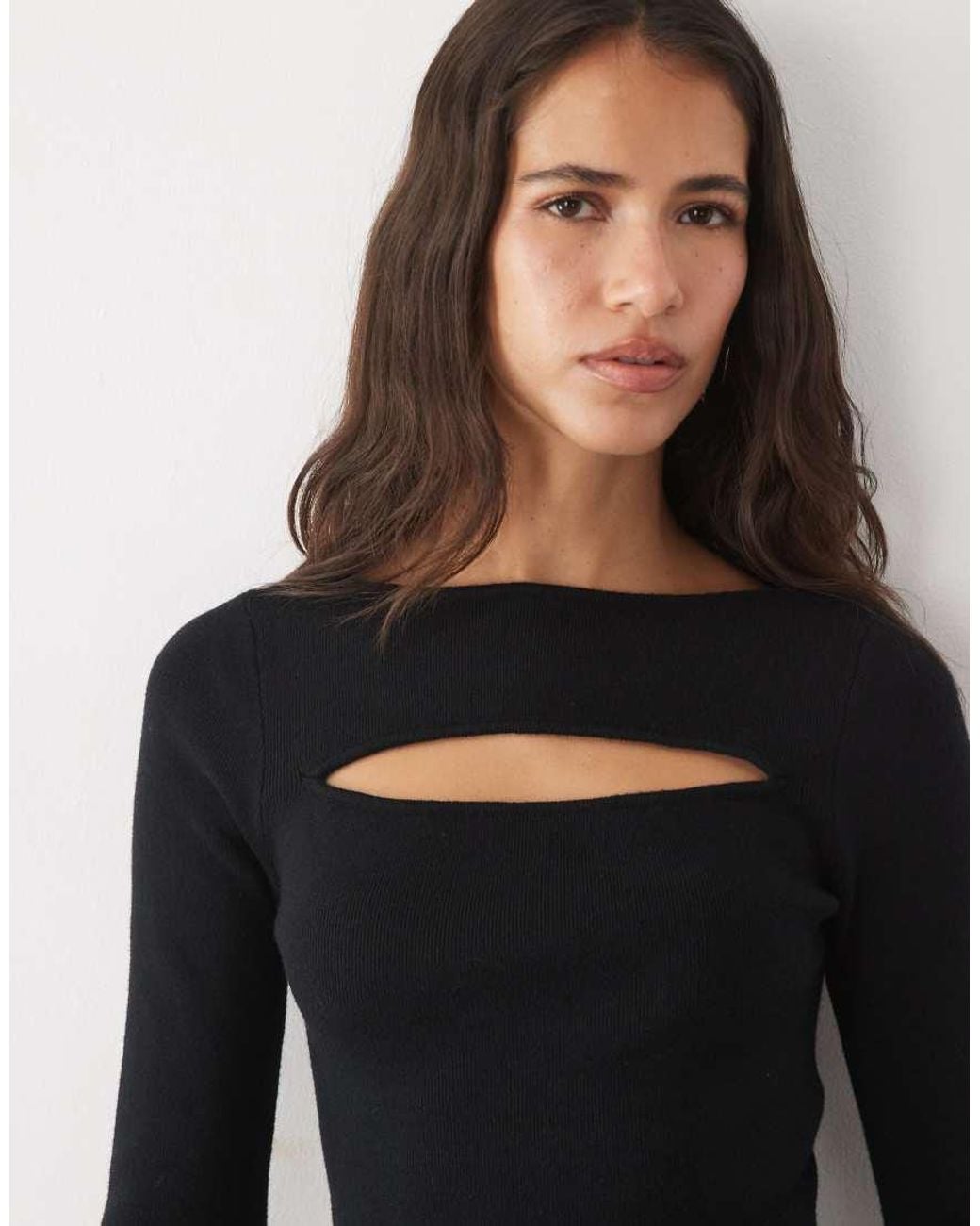 Pretty Lavish Black Knitted Cut Out Long Sleeve Top