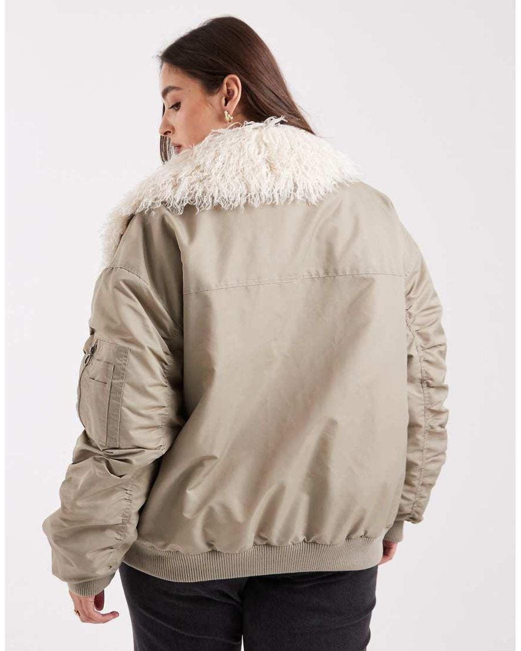 ASOS Natural Asos Design Curve Ma1 Parka Jacket With Shaggy Faux Fur